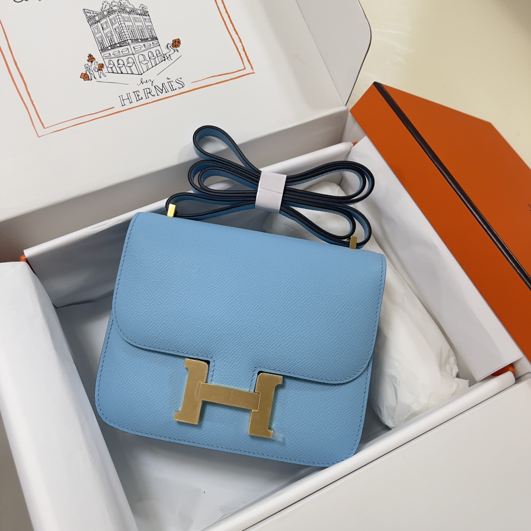 Hermes Constance 24cm Shoulder Bag In Sky Blue Epsom Leather